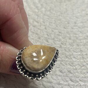 Natural FOSSIL CORAL Handmade Sterling 925 Ring Size 7.25 #321E